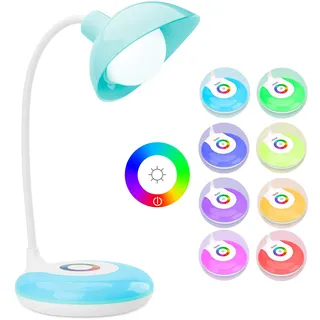 mafiti Schreibtischlampe Kinder, Tischlampe LED, 20 LED Dimmbare Nachttischlampe mit Touch Control, 3 Helligkeitsstufen und RGB 256 Farblicht für Lesen, Studieren, Arbeit