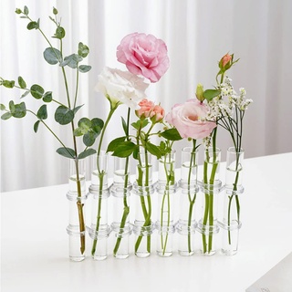 6PCS Hinged Flower Vase, Scharnier-Blumenvasen, Reagenzglas-Blumenvasen Glas-Reagenzgläser mit 6 Reagenzgläsern, Dekorativer Pflanzgefäß Blumenhalter, Vasenständer für Heimdekoration (L)