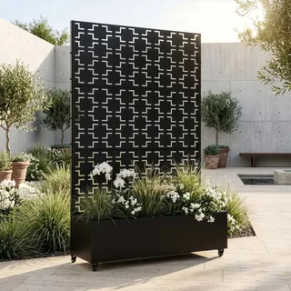 Trennwand Aaskis mit Blumenkasten Stahl 190x120 cm Schwarz [casa.pro]