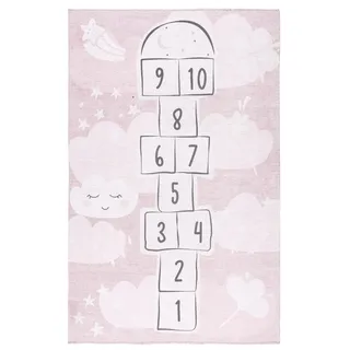 Kinderteppich Rosa mit Hinkelspiel 120 x 160 cm – Waschbar & rutschfest – Weicher Spielteppich für Mädchenzimmer - Schlafzimmer Teppich
