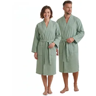 NYVI Bademantel NYVISpa Waffelpique - Unisex Saunamantel für Damen & Herren aus 100% Baumwolle - luftig leichter & atmungsaktiv Farbe:Mintgrün;Größe:2XL