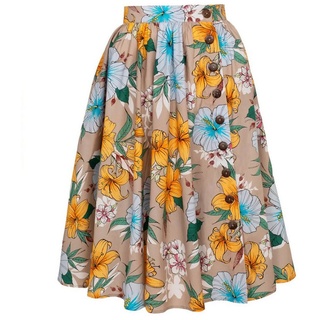 Hell Bunny A-Linien-Rock Pattaya 50's Swing Skirt Vintage Blumenmuster Retro Tellerrock S