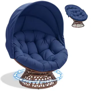 COMHOMA Papasansessel Relaxsessel Polyester 80 x 80 x 80 cm Blau drehbar mit Kissen