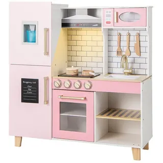 KOMFOTTEU Spielküche, Spielküche mit realistischen Lichtern & Geräuschen rosa