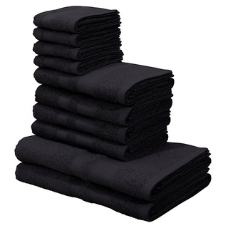 my home Handtuch Set Vanessa, Handtücher mit Bordüre, Walkfrottee (Set, 10-St), einfarbige Duschtücher, Handtücher und Gästetücher aus 100% Baumwolle schwarz