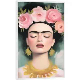 artboxONE Poster mit weiem Rahmen 90x60 cm Floral Kahlo Dream Art - Bild Frida Kahlo Blumen bunt Pastell