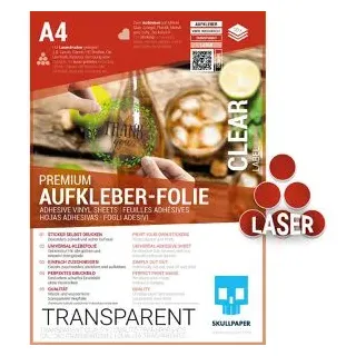 Skullpaper Kopierfolien Aufkleberfolie, A4, transparent klar, für Laserdrucker, 10 Blatt)