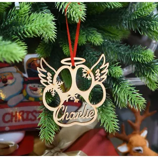 yky Personalisierte hölzerne Weihnachtsdekoration, personalisierte Hunde-Weihnachtsschmuck aus Holz, personalisierte Weihnachtskugel (XF5, 1 Stück)
