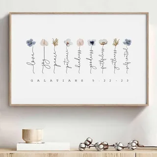 Galatians 5 22-23 Wandkunst Frucht des Geistes Bild, florale Schrift, Wandkunst, minimalistische Blumenposter, Bibelvers, Zitate, Pflanze, Blumenbilder, modernes Blumenposter für Wohnzimmer, 40,6 x 61