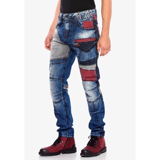 Bequeme Jeans CIPO & BAXX Gr. 31, Länge 34, blau (blau, rot) Herren Jeans im extravaganten Design