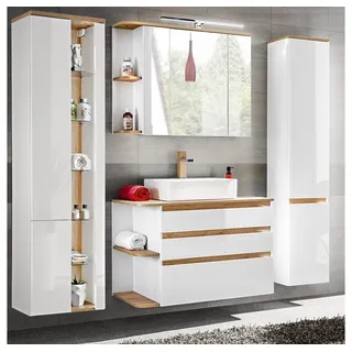 Lomadox Badmöbel Set mit Wotaneiche, 2 Hochschränke