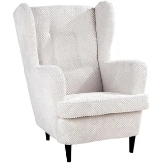 Ohrensessel OSKAR, Beige - Schwarz - Webstoff - Holzfüße