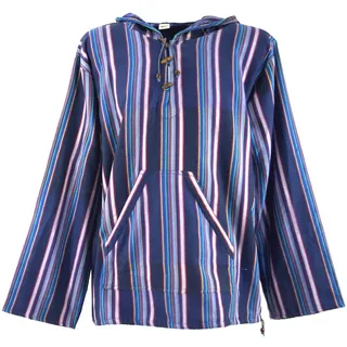 Guru-Shop Sweater Goa Kapuzenshirt, gestreifter Baja Hoody - indigo Ethno Style, Retro, alternative Bekleidung blau S