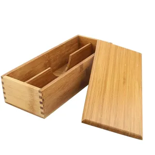 Tomotato Holz Besteckkasten mit Deckel, 2 Fächer Besteck Aufbewahrung, Japanischer Stil Besteckbox für Essstäbchen Löffel Gabel Messer Silberwaren Utensilien