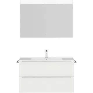 nobilia® Badmöbel-Set Levere, (2-St., vormontiert, mit Soft-Close), inkl. Spiegel mit Touch-Sensor, in vier Breiten weiß 101 cm x 169 cm x 48,7 cm