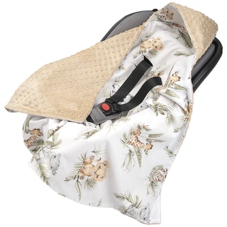 Medi Partners Einschlagdecke 100% Baumwolle 85x85cm Kuscheldecke für Kinderwagen Babyschale universal Baby Decke doppelseitig Babydecke Buggy Autositz (Safari mit beigem Minky)