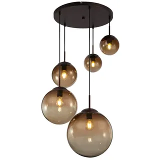 GLOBO LIGHTING LED Pendelleuchte, LED wechselbar, warmweiß, Designerlampe Galerie-leuchte Treppenhaus Glas-kugel mehrflammig Ø65cm braun
