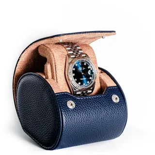 TIMESHELTER Uhrenetui für 1 Uhr aus Leder – Reise Uhrenbox Blau – Schutz & Elegante Aufbewahrung – Schmuckbox Herren Geschenk