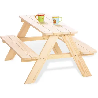 PINOLINO Nicki für 4 Kindersitzgarnitur Picknicktisch Kinder - Massivholz Gartenmöbel für Kinder ab 2 Jahren, Naturholz, Langlebig, Sicher, Nachhaltig, 90 x 79 x 50