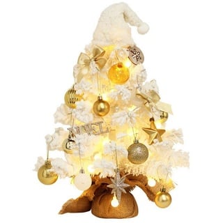Dekorative Künstlicher Weihnachtsbaum Mini Weihnachtsbaum Kleiner Weihnachtsbaum mit Beleuchtung, Tisch Tannenbaum Weihnachten Deko für Büro weiß