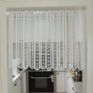 Yaland scheibengardinen Spitze Kurze vorhänge landhausstil bistrogardinen ösen vorhänge fenstervorhänge Türbehang mit Blumenmuste Wunderschön dekoriert (BxH 200X80cm) Weiß 1 Stück