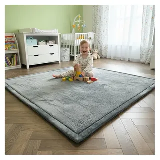 Vimoda Kinderteppich Spielmatte, Krabbelmatte, [3 cm] rutschfest weich & dick, rechteckig, Höhe: 30 mm, Krabbelmatte Baby, kinderzimmer, Spielzimmer grau 200 cm x 280 cm x 30 mm