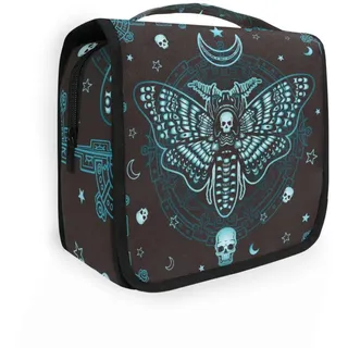 Kulturbeutel zum Aufhängen für Damen, Reisen, Schmetterling, Totenkopf, blau, Kulturbeutel, Organizer, tragbare Reisetaschen, Kosmetiktasche, Totenköpfe 183, Einheitsgröße