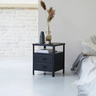 Nachtschrank mit 2 Schubladen industrielles Design schwarz Metall Tischchen neu