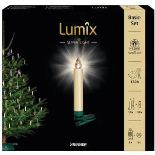 Krinner Baumkerzen LED 10er Set 1,7 x 1,7 x 12,5 cm Elfenbein