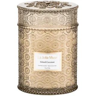 LA JOLIE MUSE Island Coconut Duftkerzen, Weihnachtskerzen für Zuhause, Duftkerzen, warme Kerzengeschenke für Frauen, große Glaskerzen mit Holzdocht für Zuhause, lange Brenndauer 90 Stunden, 539 g