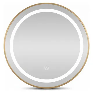 SensaHome Runder LED-Badezimmerspiegel – Dimmbare Wandspiegel mit Beleuchtung – Metallrahmen – 2700K/4500K/6400K – 50 cm – Gold - Gold