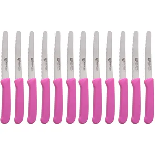 GRÄWE Tafelmesser 12 Stück, Messerset zum Schneiden, 12er Pack Brötchenmesser, Frühstücksmesser mit einseitigem Wellenschliff, Brotmesser, scharfe Messer für Brotzeit, 21 cm - Pink