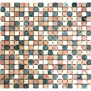 Mosaik Fliese Marmor Naturstein creme beige rot grün Random für BODEN WAND BAD WC DUSCHE KÜCHE, Mattengröße: 305x322 = 0,10 qm, Steingröße: 15x15x8 mm - 1 Matte