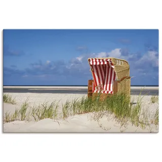 ARTLAND Wanddeko Leinwand Bilder Wandbild 60x40 cm Maritime Deko Sommer Meer Nordsee Strand Gräser Strandkorb Amrum T2LQ