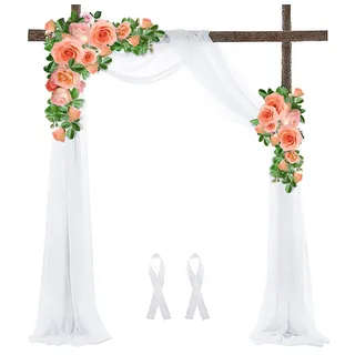 Hochzeit Vorhang Hochzeitsbogen, Querbehang Weiß Chiffon Stoff Traubogen, Vorhänge Tülldekostoff Freihanddeko, Gardinen Tüll Party Hochzeit Deko Geburtstag Taufe Foto Hintergrund, 75x550 cm