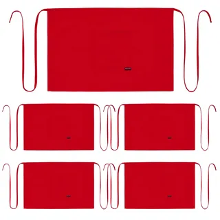 PALLTEX AMAYA Vorbinder Männer Kurz Vorbinder Damen Kurz Schürze Damen Schürze Herren für Kochen Basteln Malen Backen (Rot - 5 Stücke) - Einheitsgröße