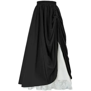 AYAZER Langer, doppellagiger viktorianischer Renaissance-Spitzenrock für Damen – Schwarz – XL - XL