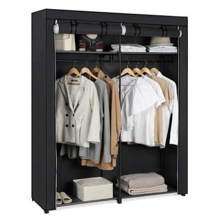 Songmics Stoffschrank RYG02BK, schwarz, 140 x 174 x 43cm, mit 2 Kleiderstangen