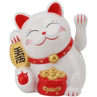 Greensen Maneki Neko Winkekatze, Elektrische winkelarm Glücksbringer Katze, niedliche Glückskatze Dekofigur für Schreibtisch Wohnaccessoires Kassierertheke Dekoration (MLY11020-1 Weiß)