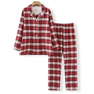 ZWY Pyjamahose Herbst-Winter Schlafanzug Damen Homewear Karo-Set xl
