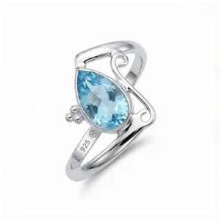 mantraroma Silberring UHA aus 925 Silber mit blau Topas (Ring mit Schmuckbeutel), Damenring aus 925er Silber blau 48