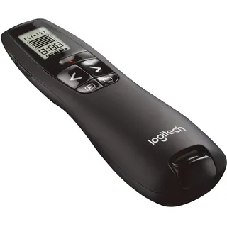 Logitech R700 Presenter, Kabellose 2.4 GHz Verbindung via USB-Empfänger, 30m Reichweite, Roter Laserpointer, LCD-Display mit Timer und Batterieanzeige, 6 Tasten, PC - Schwarz