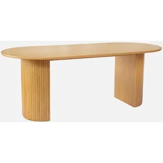 sweeek - Ovaler Esstisch 200 cm Heveaholz und Eichenfurnier für 6-8 Personen - Natur - Braun/Schwarz