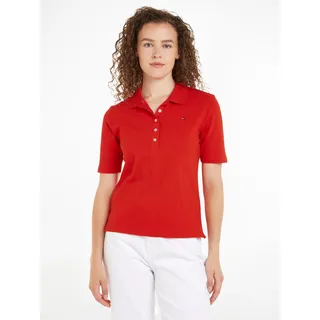 Poloshirt TOMMY HILFIGER Gr. L (40), rot (fierce red) Damen Shirts Jersey mit Logostickerei