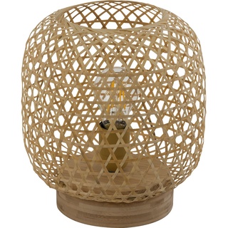 Tischleuchte Bambus Tischlampe Bambusgeflecht Beistellleuchte natur Wohnzimmerleuchte, 1x E27 Fassung, DxH 23,5x27 cm