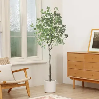Oc'leaf Kunstpflanze Eukalyptus - 180cm Künstliche Pflanzen Eukalyptus, Eukalyptus Künstlich Im Topf, Eukalyptusbaum Deko für Zuhause, Wohnzimmer, Schlafzimmer, Büro, Garten