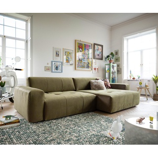 DeLife Ecksofa Lazaro 300x160 cm Samt Olive Ottomane rechts mit Sitztiefenverstellung