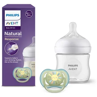 Philips Avent Natural Response Geschenkset für Babys, Natural Response Babyfläschchen 125ml mit Saugergröße 2 (ab Geburt), ultra air Schnuller,