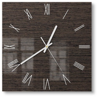 DEQORI Wanduhr 'Holz horizontal gemasert' (Glas Glasuhr modern Wand Uhr Design Küchenuhr) braun 30 cm x 30 cm
