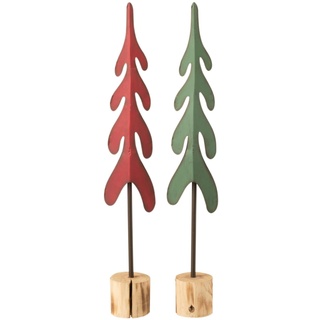 J-LINE - Weihnachtsbaum + Metallfuß/Holz, Rot/Grün, klein, 2 Stück